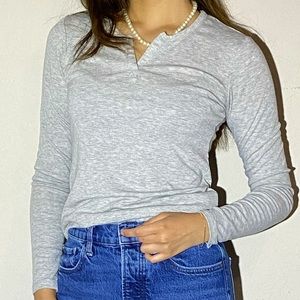 Cute lounge wear cotton long sleeve top in the color gray